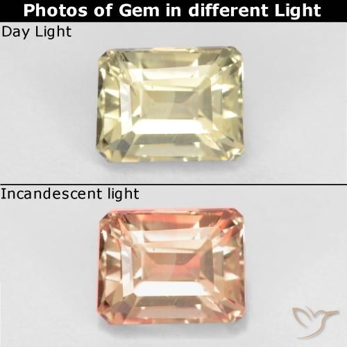 0.85ct Natural Beige amarillo Diásporo con Cambio de Color, corte esmeralda, VS