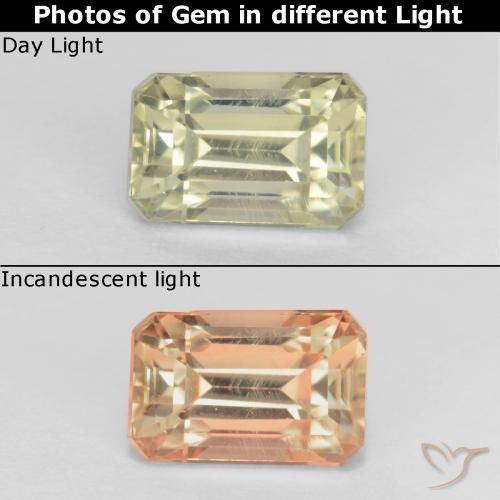 0.93ct Natural Amarillo muy claro Diásporo con Cambio de Color, corte esmeralda, VVS-VS