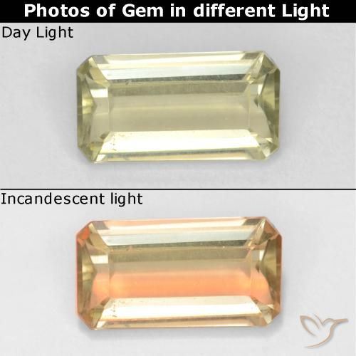 0.81ct Natural Amarillo pálido Diásporo con Cambio de Color, corte esmeralda, VVS-VS