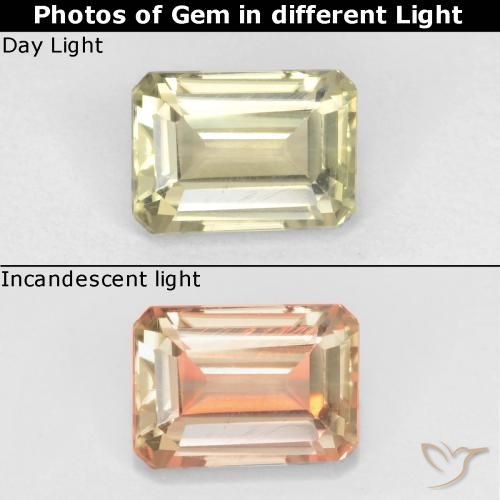 0.72ct Natural Amarillo muy claro Diásporo con Cambio de Color, corte esmeralda, VVS-VS