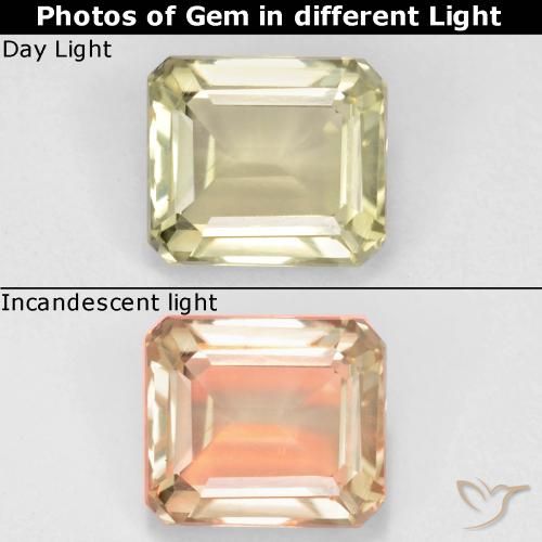 0.94ct Natural Amarillo muy pálido Diásporo con Cambio de Color, corte esmeralda, VS