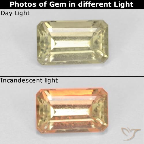 0.73ct Natural Amarillo muy claro Diásporo con Cambio de Color, corte esmeralda, VS-SI