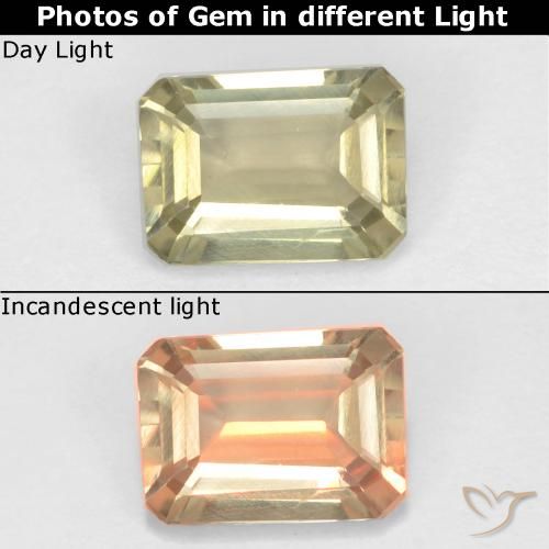 0.71ct Natural Amarillo muy claro Diásporo con Cambio de Color, corte esmeralda, VS