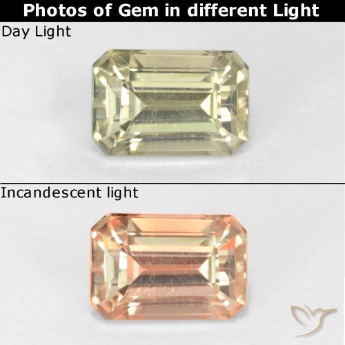 0.74ct Natural Amarillo muy pálido Diásporo con Cambio de Color, corte esmeralda, VS