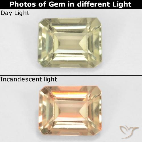 0.77ct Natural Amarillo muy claro Diásporo con Cambio de Color, corte esmeralda, VS