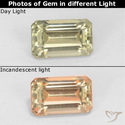 0.76ct Natural Amarillo pálido Diásporo con Cambio de Color, corte esmeralda, VS