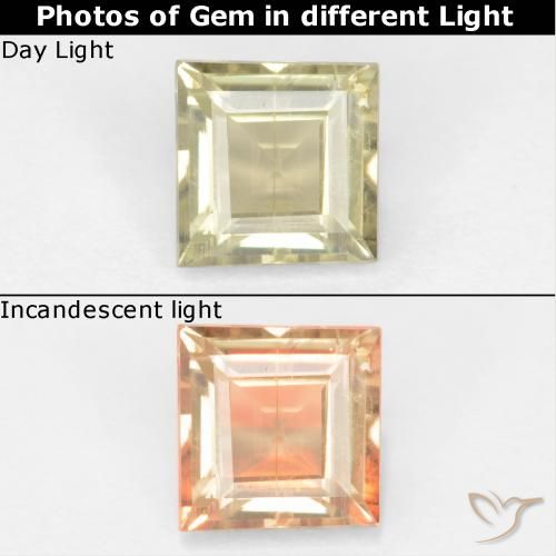 0.65ct Natural Amarillo muy pálido Diásporo con Cambio de Color, Cuadrado, VS