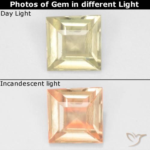 0.59ct Natural Amarillo pálido Diásporo con Cambio de Color, Cuadrado, VS