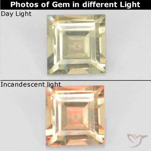 Diasporo con cambio de color amarillo natural de 0,70 ct, cuadrado, VS