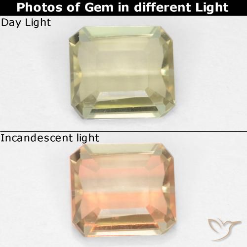 0.70ct Natural Amarillo pálido Diásporo con Cambio de Color, corte esmeralda, VS