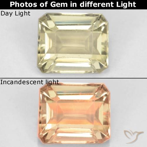 1.18ct Natural Amarillo claro Diásporo con Cambio de Color, corte esmeralda, VS