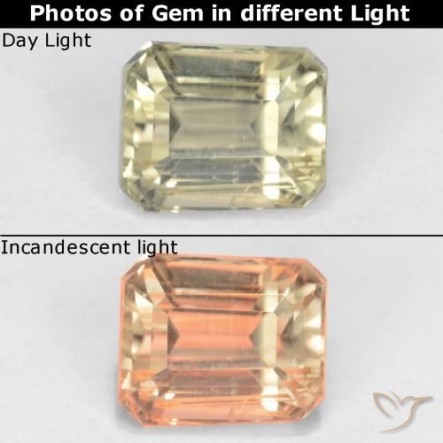 1.08ct Natural Amarillo claro Diásporo con Cambio de Color, corte esmeralda, VS