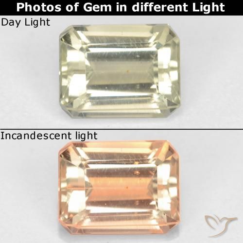 1.16ct Natural Amarillo claro Diásporo con Cambio de Color, corte esmeralda, VS