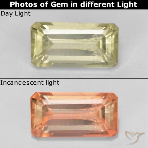 0.76ct Natural Amarillo medio Diásporo con Cambio de Color, corte esmeralda, VS