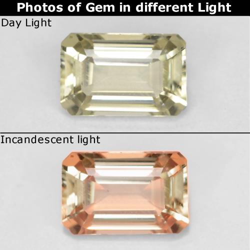 Diasporo con cambio de color amarillo natural de 0,62 ct, corte esmeralda, VS