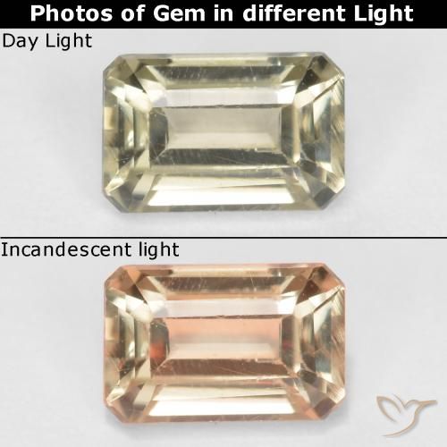 0.63ct Natural Amarillo pálido Diásporo con Cambio de Color, corte esmeralda, VS