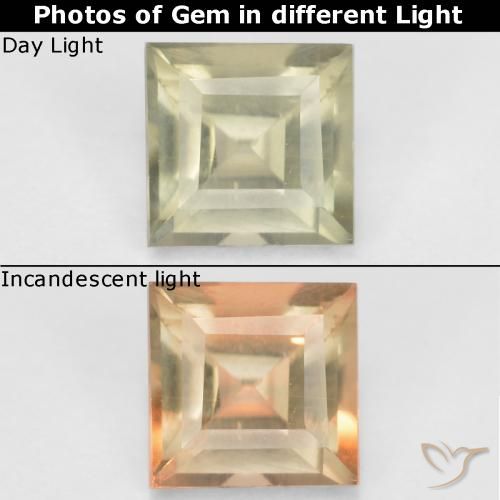 0.50ct Natural Amarillo pálido Diásporo con Cambio de Color, Cuadrado, VS