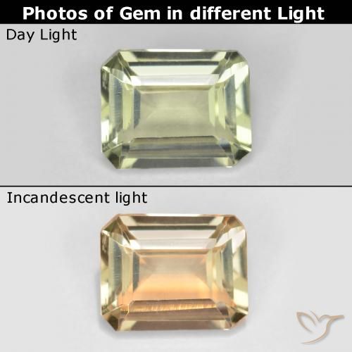 0.68ct Natural Amarillo muy claro Diásporo con Cambio de Color, corte esmeralda, VVS-VS