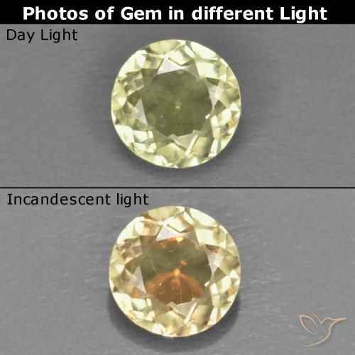 0.52ct Natural Amarillo claro Diásporo con Cambio de Color, Redondo, VS
