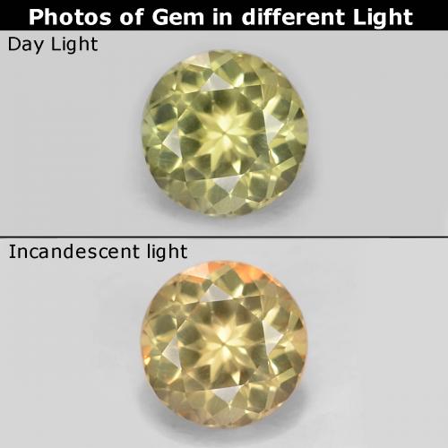 Diasporo con cambio de color amarillo natural de 0,64 ct, corte redondo, VVS