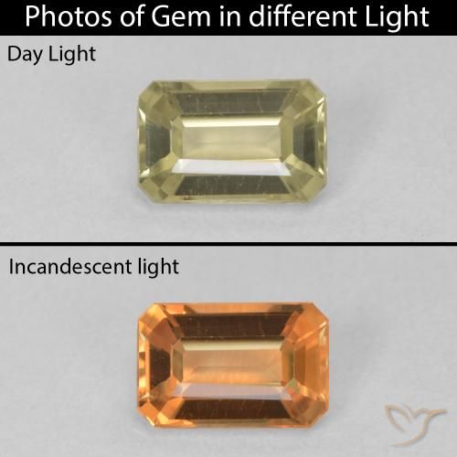 0.93ct Natural Amarillo claro Diásporo con Cambio de Color, corte esmeralda, VVS