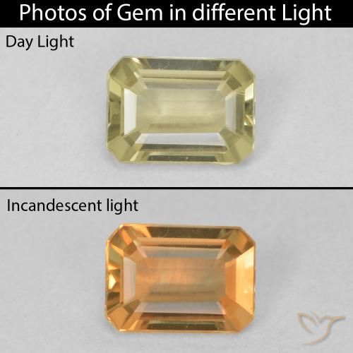 0.74ct Natural Amarillo claro Diásporo con Cambio de Color, corte esmeralda, VVS