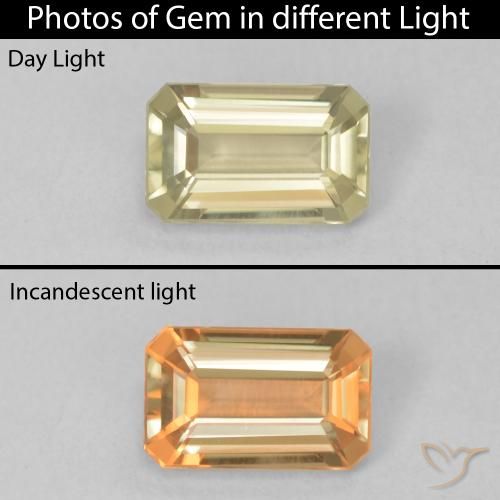 0.81ct Natural Amarillo suave Diásporo con Cambio de Color, corte esmeralda, VVS