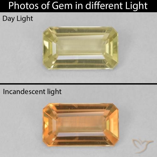 0.71ct Natural Amarillo suave Diásporo con Cambio de Color, corte esmeralda, VVS