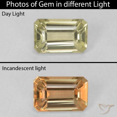 0.79ct Natural Amarillo claro Diásporo con Cambio de Color, corte esmeralda, VVS