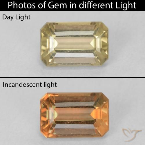 0.88ct Natural Amarillo claro Diásporo con Cambio de Color, corte esmeralda, VVS