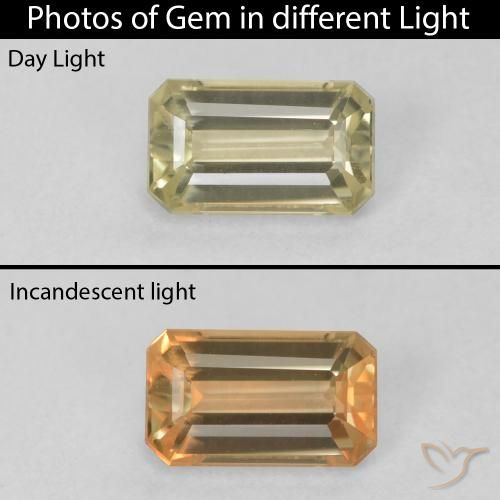 0.74ct Natural Amarillo suave Diásporo con Cambio de Color, corte esmeralda, VVS