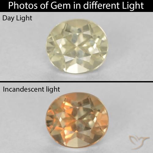 0.53ct Natural Amarillo claro Diásporo con Cambio de Color, Ovalada, VVS