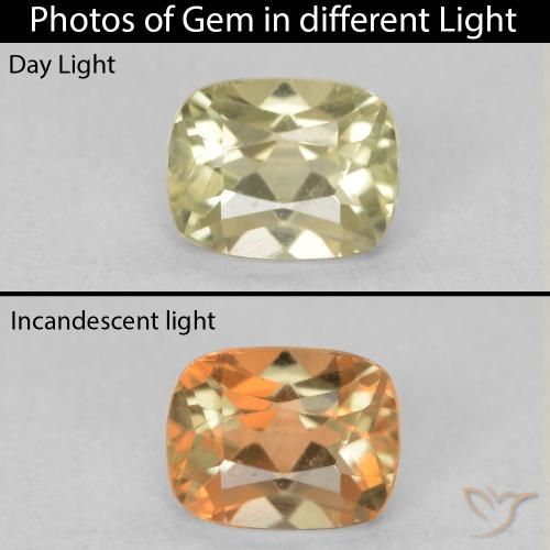 0.81ct Natural Amarillo muy claro Diásporo con Cambio de Color, Forma Cojín, VVS