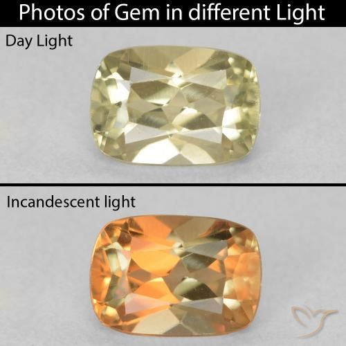 0.89ct Natural Amarillo claro Diásporo con Cambio de Color, Forma Cojín, VVS