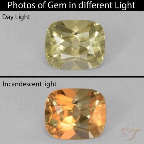 0.87ct Natural Amarillo claro Diásporo con Cambio de Color, Forma Cojín, VVS