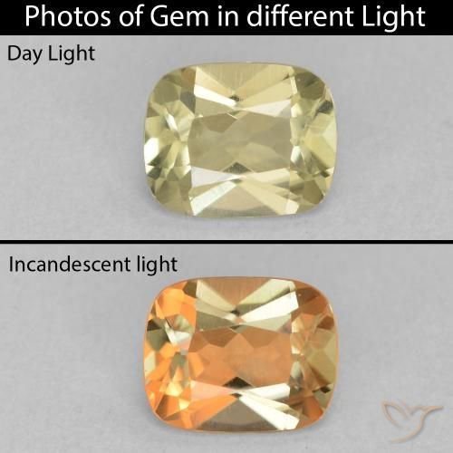 1.23ct Natural Amarillo pálido Diásporo con Cambio de Color, Forma Cojín, VVS