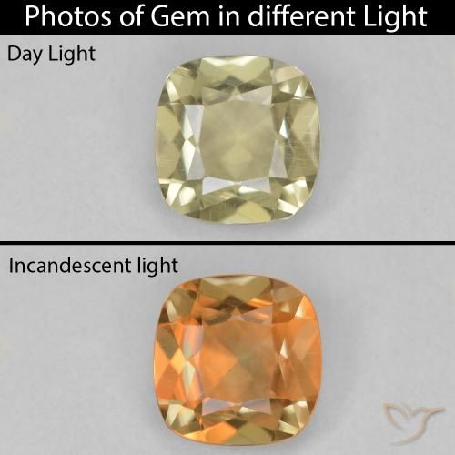 1.36ct Natural Amarillo pálido Diásporo con Cambio de Color, Forma Cojín, VVS