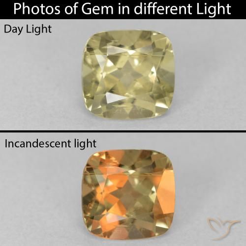 1.24ct Natural Amarillo pálido Diásporo con Cambio de Color, Forma Cojín, VS