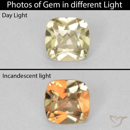 0.67ct Natural Amarillo claro Diásporo con Cambio de Color, Forma Cojín, VVS