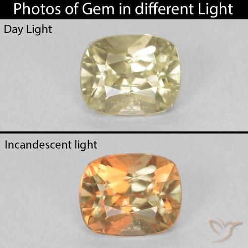 0.74ct Natural Amarillo claro Diásporo con Cambio de Color, Forma Cojín, VS