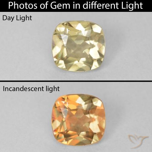0.71ct Natural Amarillo claro Diásporo con Cambio de Color, Forma Cojín, VS