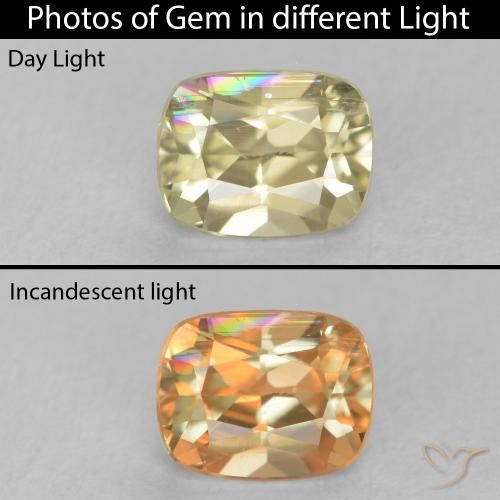 0.66ct Natural Amarillo claro Diásporo con Cambio de Color, Forma Cojín, VS