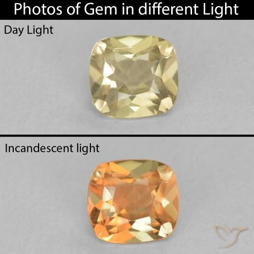 0.60ct Natural Amarillo pálido Diásporo con Cambio de Color, Forma Cojín, VS