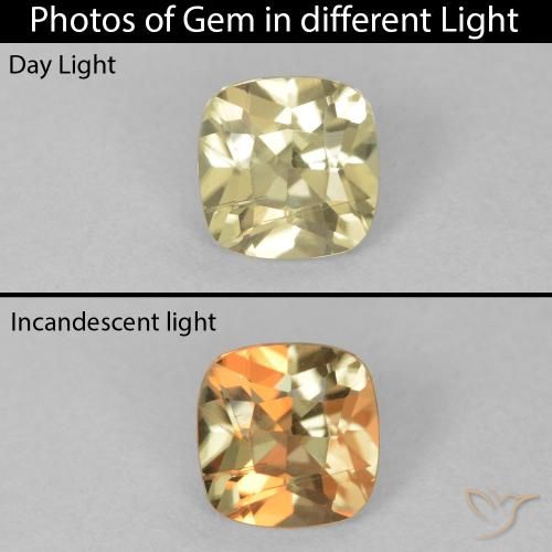 0.87ct Natural Amarillo claro Diásporo con Cambio de Color, Forma Cojín, VS