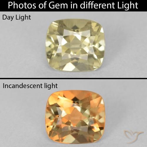 0.86ct Natural Amarillo pálido Diásporo con Cambio de Color, Forma Cojín, VS