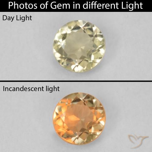 0.21ct Natural Amarillo claro Diásporo con Cambio de Color, Redondo, VVS-VS