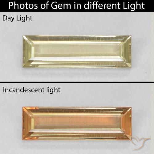 1.08ct Natural Amarillo muy pálido Diásporo con Cambio de Color, Corte Baguette, VVS-VS