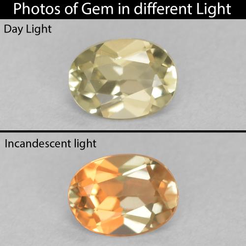 0.46ct Natural Amarillo suave Diásporo con Cambio de Color, Ovalada, VVS-VS