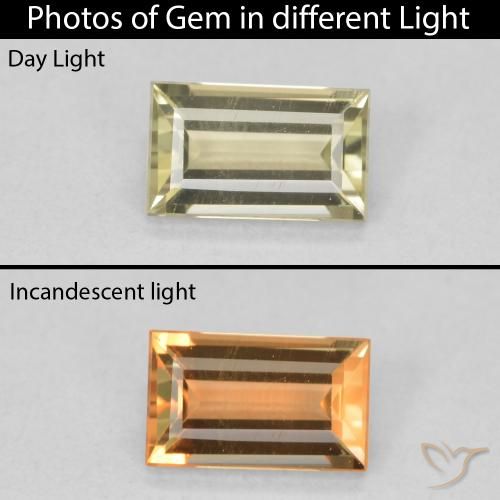 0.86ct Natural Amarillo claro Diásporo con Cambio de Color, Corte Baguette, VVS-VS
