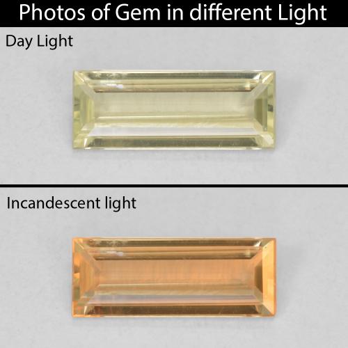 0.69ct Natural Amarillo claro Diásporo con Cambio de Color, Corte Baguette, VVS-VS